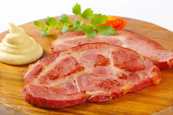 Smoked pork neck with mustard — Stock Photo, Image