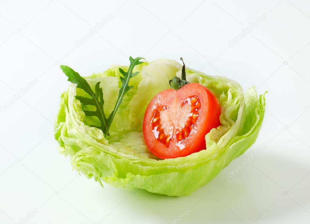 Rocket salad in lettuce bowl