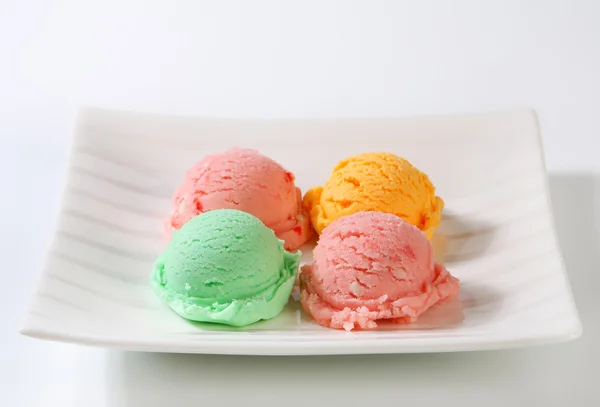 Ice cream scoops on plate — Stock Photo, Image