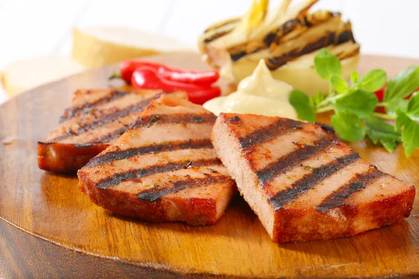 Grilled Leberkase with mustard — Stock Photo, Image