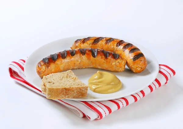 Gegrilde bratwursts met mosterd — Stockfoto