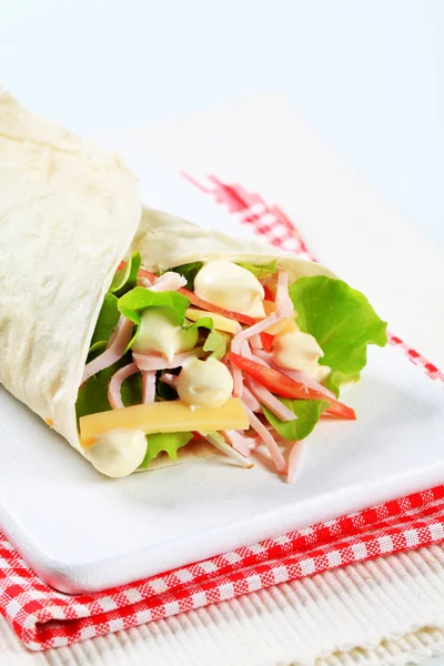 Ham and cheese salad wrap — Stock Photo, Image