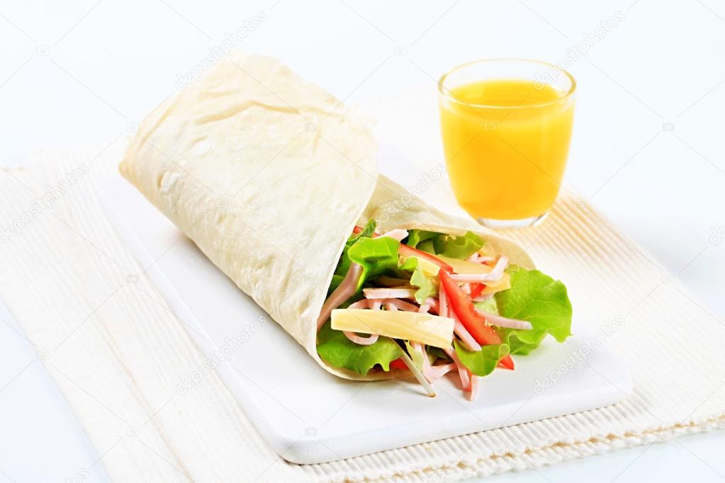 Ham and cheese salad wrap