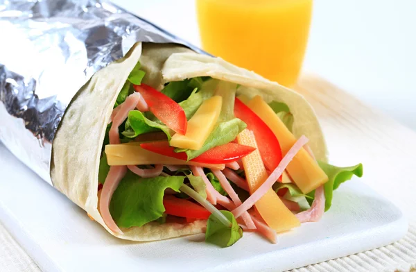 Ham and cheese salad wrap sandwich — Stock Photo, Image