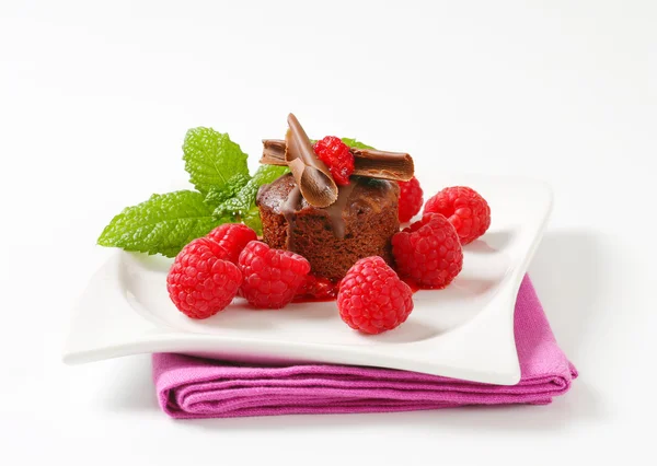 Mini gâteau au chocolat aux framboises fraîches — Photo