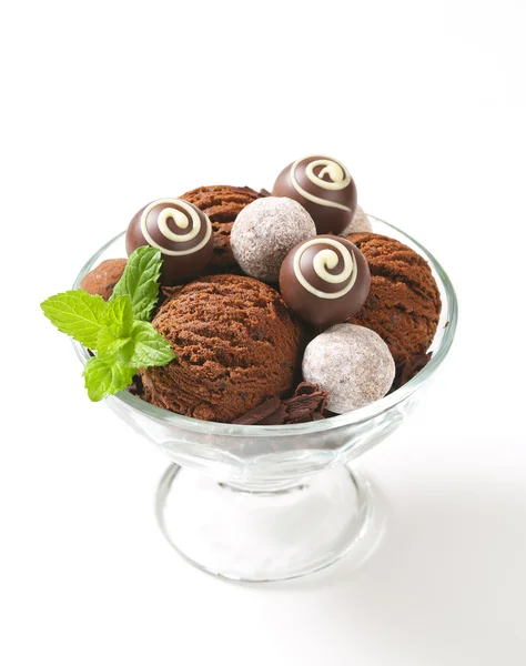 Chocolate ice cream and truffles — Stock Photo, Image