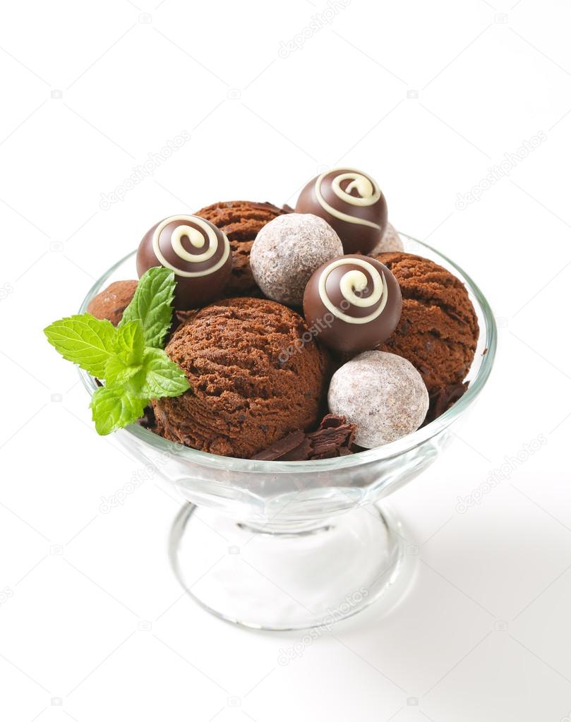 Chocolate ice cream and truffles