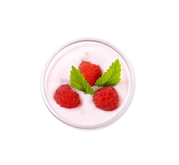 Bowl of raspberry yogurt — Stock Photo, Image