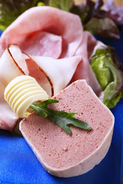 Liver pate, ham and bacon — Stock Photo, Image
