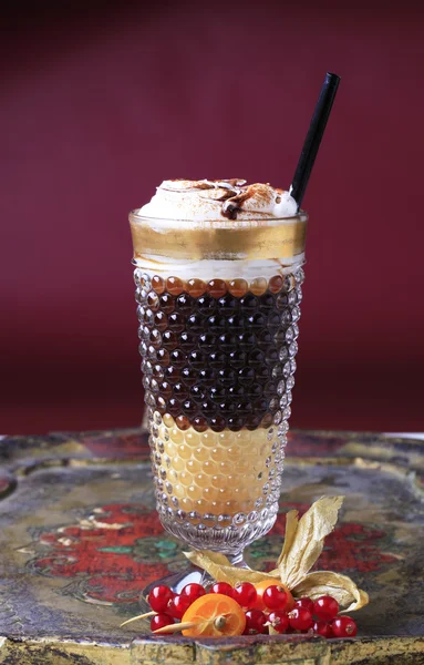 Liqueur coffee with whipped cream — Stock Photo, Image