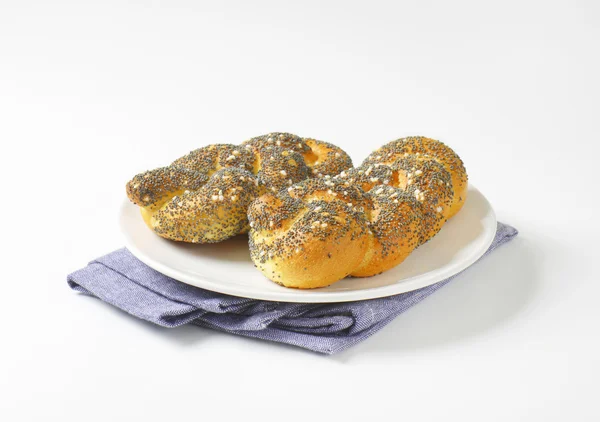 Braided poppy seed bread rolls — Stock Photo, Image