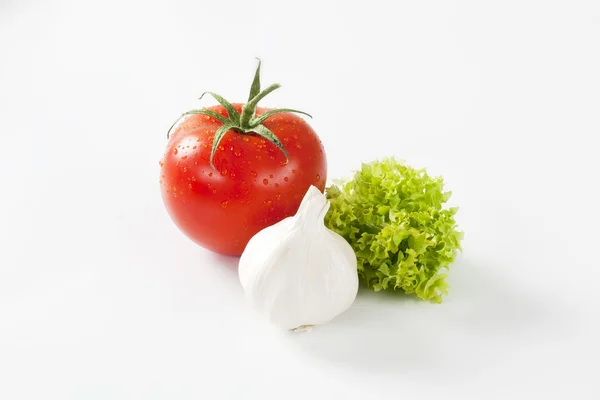 Tomat, vitlök och sallad — Stockfoto
