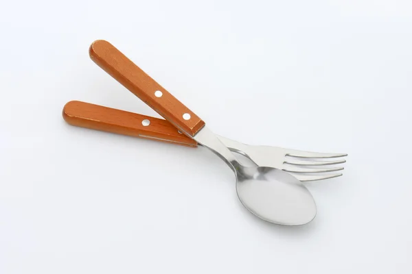Houten-orige vork en lepel — Stockfoto