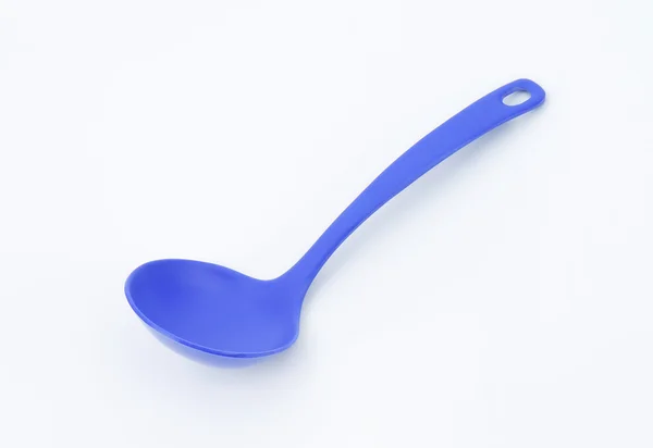 Blauwe plastic pollepel — Stockfoto