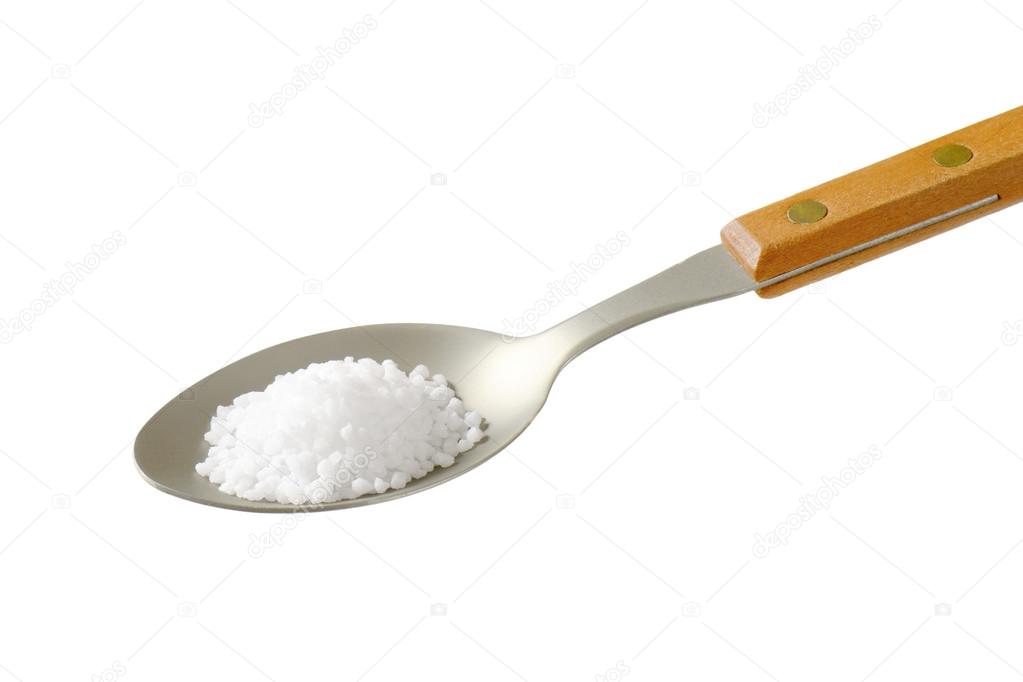 Coarse grained salt on spoon