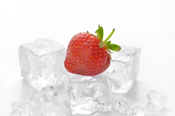 Färska jordgubbar på is — Stockfoto