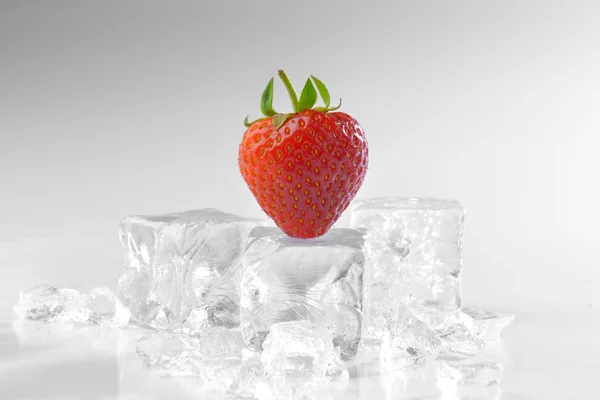 Fresh strawberry on ice — Stock Photo, Image