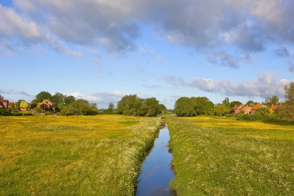 Yorkshire village stream and meadows — Stock Photo, Image