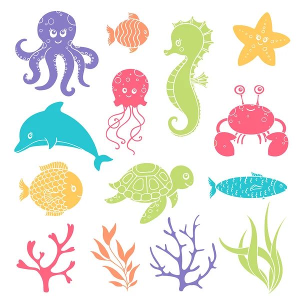 Vector Cute Sea Life Creatures — Stock Vector