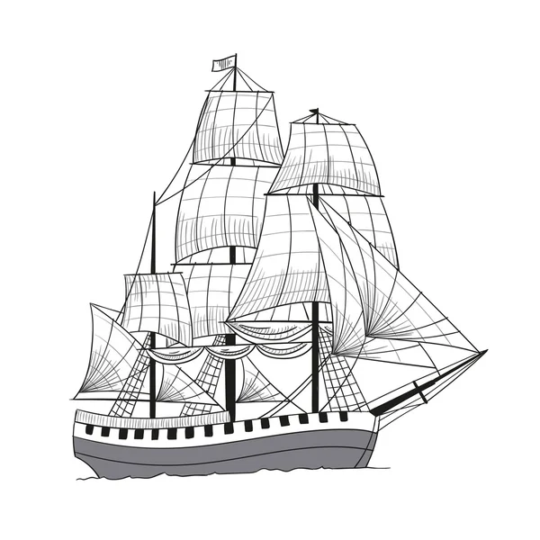 Ručně kreslenou vektorové loď — Stockový vektor