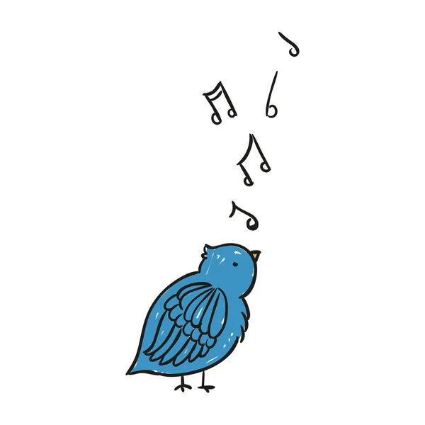 Vettore disegnato a mano canto uccello blu — Vettoriale Stock