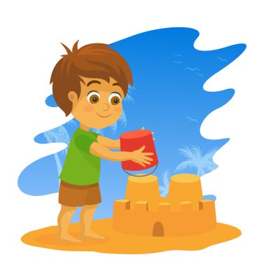 Vektör çocuk bina bir Sandcastle