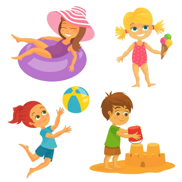 Vector Kids at the Beach si diverte — Vettoriale Stock