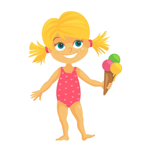 Vector chica en traje de baño con helado — Vector de stock