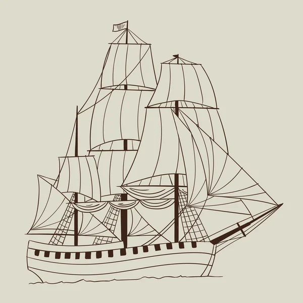 Vektor handgezeichnetes Segelschiff — Stockvektor