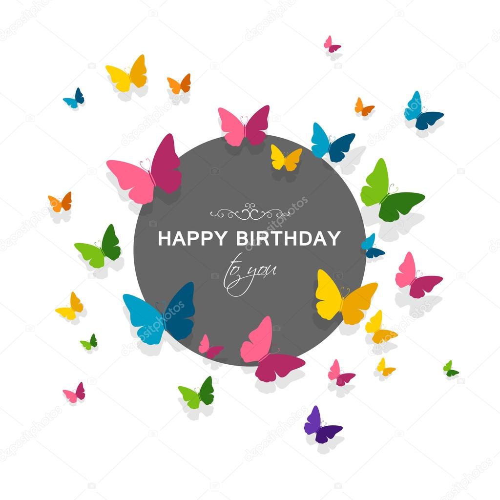 Illustrazione vettoriale di un biglietto di auguri di buon pleanno con le farfalle di carta colorata — Vettoriali di ramonakaulitzki