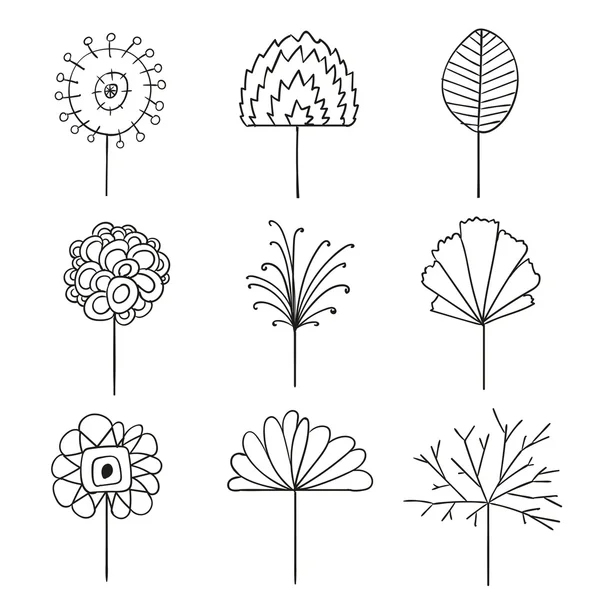 Vector Floral Linha Desenho Elementos de Design — Vetor de Stock