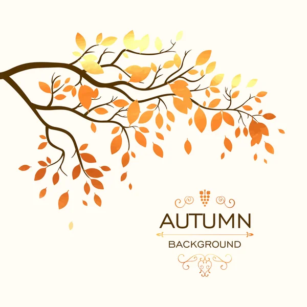 Vector Autumn Branch with Gold Paper Leaves — Stock Vector
