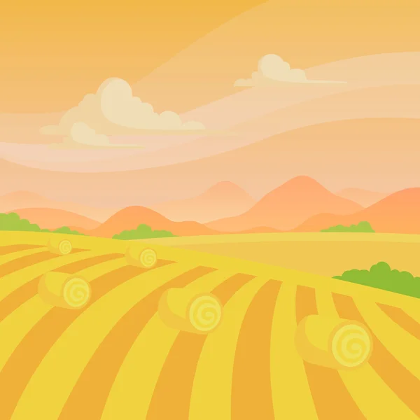 Vector Countryside Landscape with Fields and Hay — Stock Vector