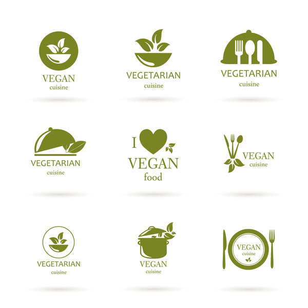 Векторные веганские и вегетарианские пищевые эмблемы
