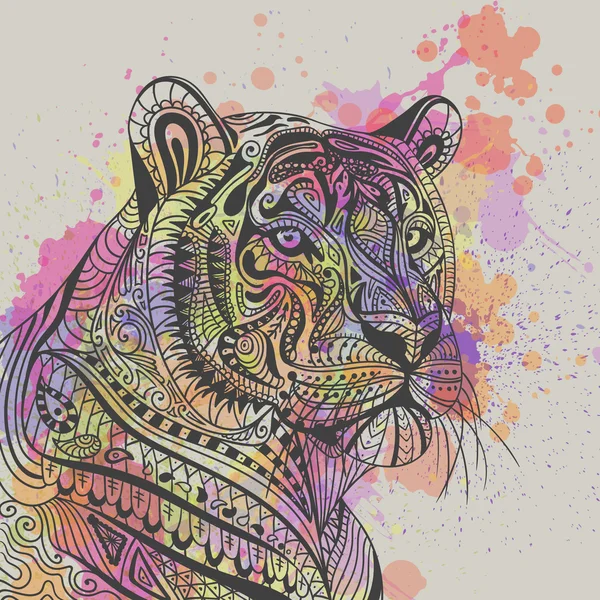 Cabeza de tigre étnico ornamental vectorial — Vector de stock
