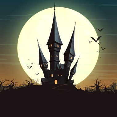 Vektör Cadılar Bayramı Poster ile korkunç perili Şato