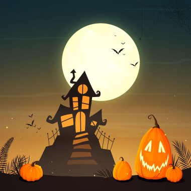 Vektör Cadılar Bayramı Poster ürkütücü bir perili ev