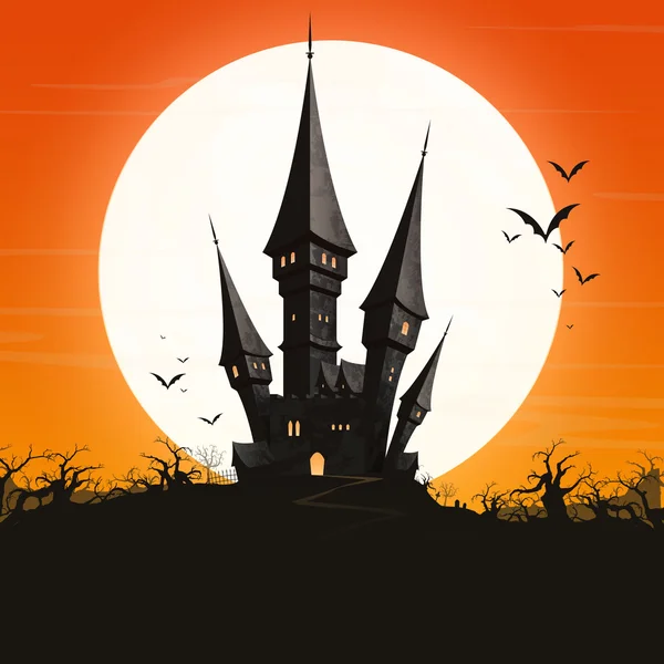 Vector Halloween Poster with a Spooky Haunted Castle — Stock Vector