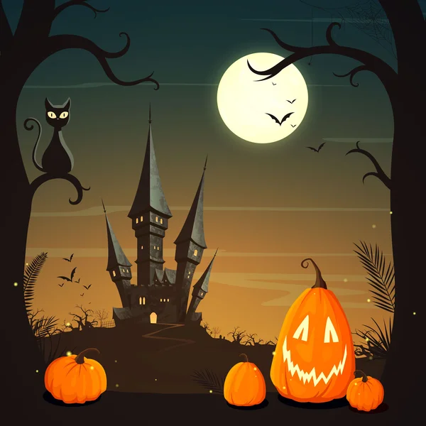 Cartaz de Halloween vetorial com um castelo assombrado assustador — Vetor de Stock