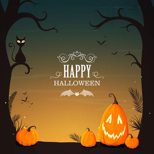 Cartaz de Halloween vetorial com abóboras engraçadas — Vetor de Stock