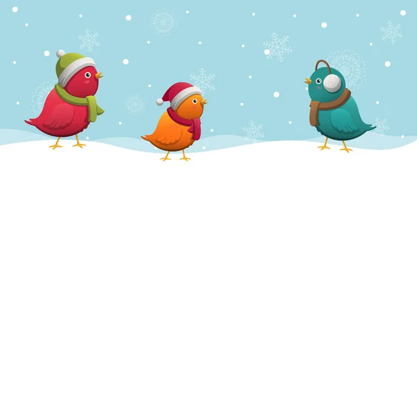 Vánoční pozadí vektor s roztomilé ptáky — Stockový vektor