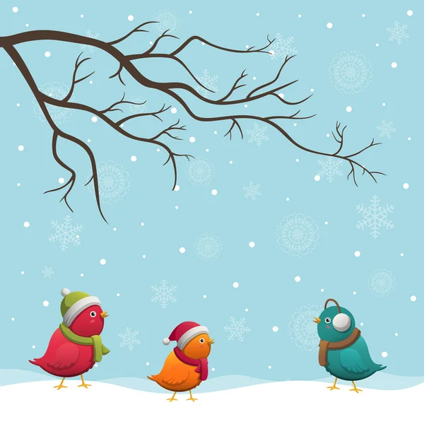 Vector Christmas Background with Cute Birds — Stock Vector