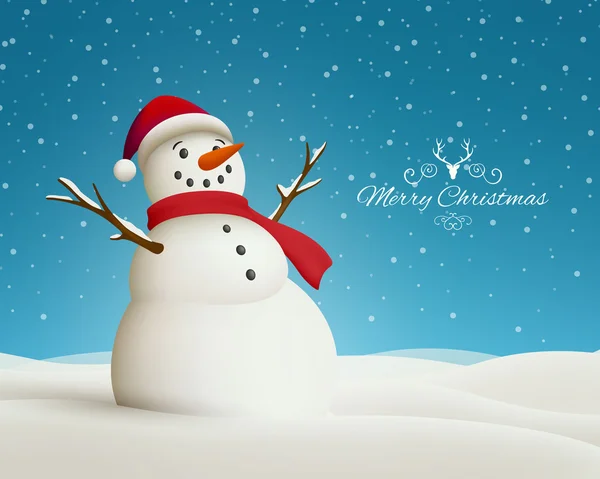 Biglietto di auguri natalizio vettoriale con pupazzo di neve — Vettoriale Stock