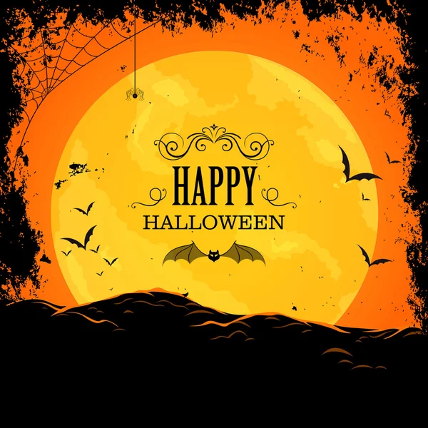 Vector Happy Halloween Design med fullmåne — Stock vektor