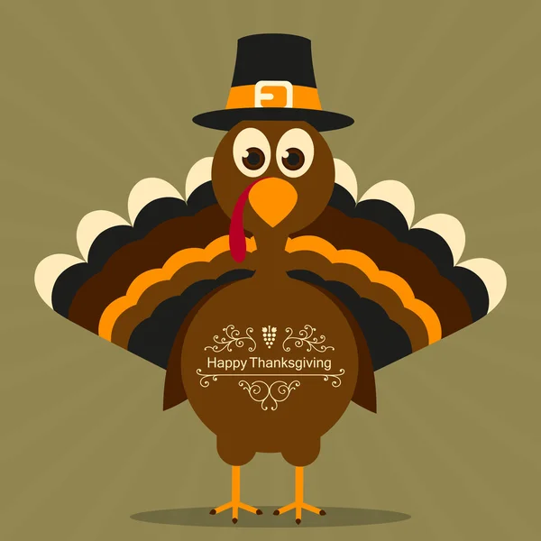 Vector Happy Thanksgiving Celebration Design con Cartoon Turchia — Vettoriale Stock