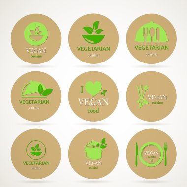 Vector Vegan and Vegetarian Food Emblems