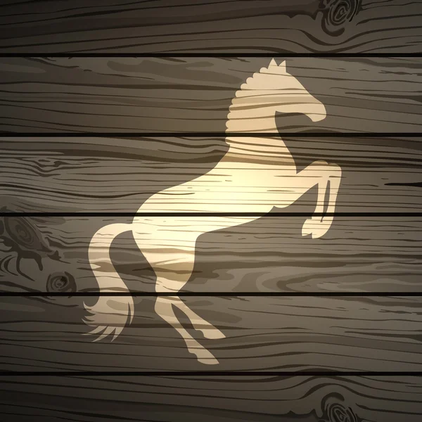 Caballo vectorial sobre fondo de madera — Vector de stock