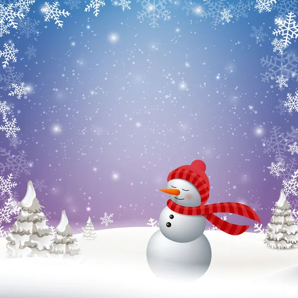 Vector Snowman in a Winter Landscape — Stock Vector