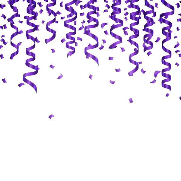 Vector Purple Confetti e Party Streamers — Vettoriale Stock