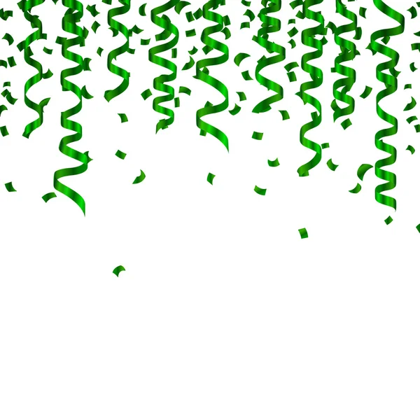 Vector Green Confetti y Party Streamers — Vector de stock